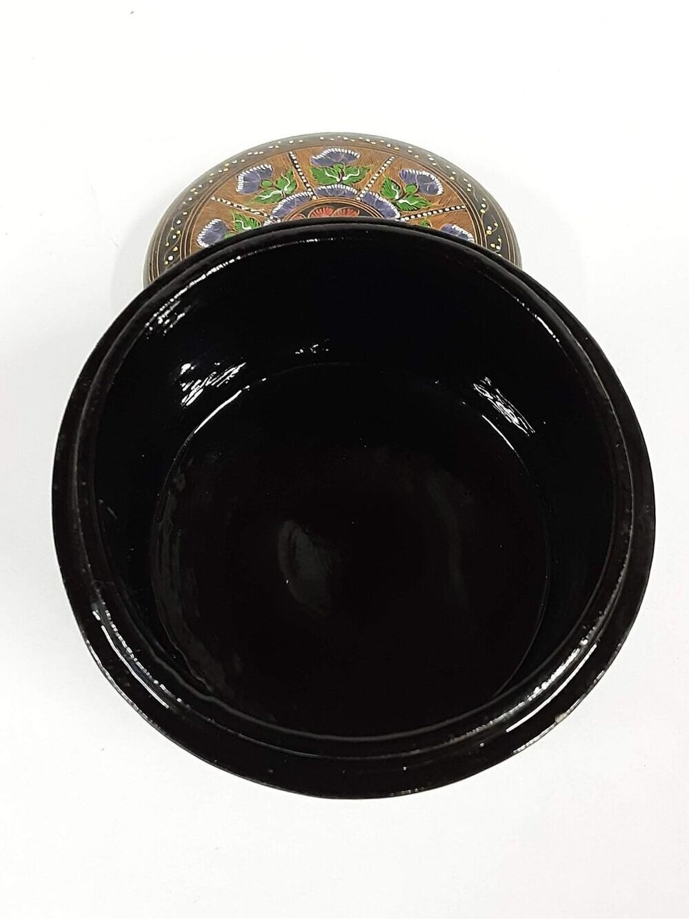 Vintage Round Trinket Lacquerware Box, Glossy Black Finish, Made In Thailand - Picture 12 of 14